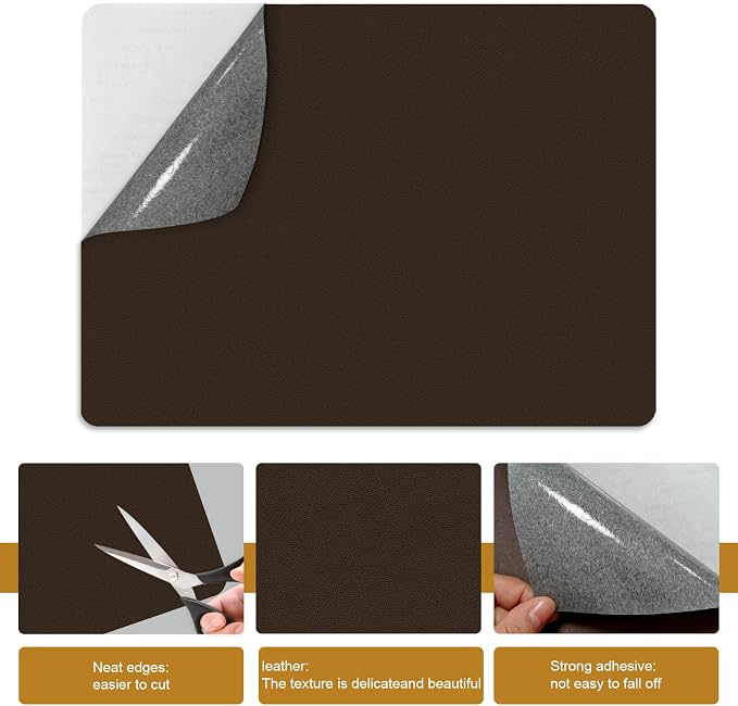 IANZE 2Pcs Leather Repair Patch, Self Adhesive Leather Repair Patch for Car Seats, Couches, Furniture, Sofa, Handbags, Office Chair (Dark Brown)