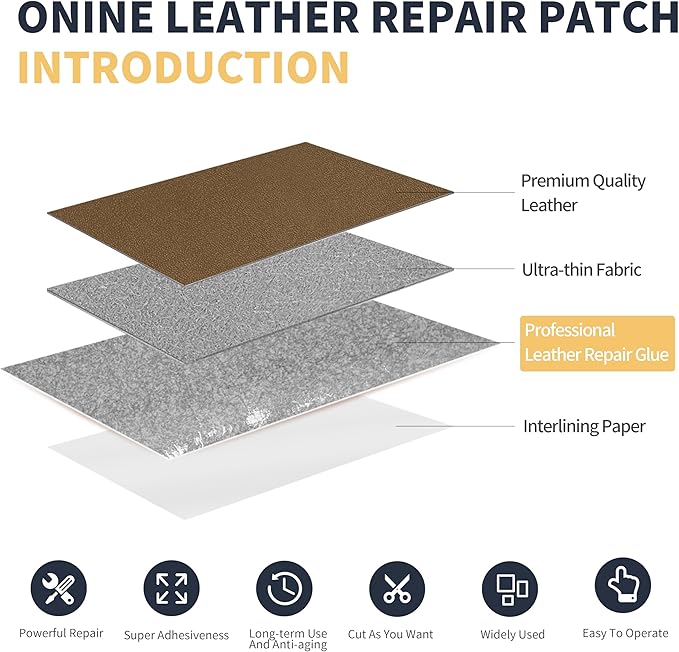 ONine Leather Repair Patch，Leather Repair Tape, 3 x 60 inches Leather Repair Patch for Furniture,Sofas, Office Chair,car Seats,Vinyl Repair Kit(Dark Khaki)