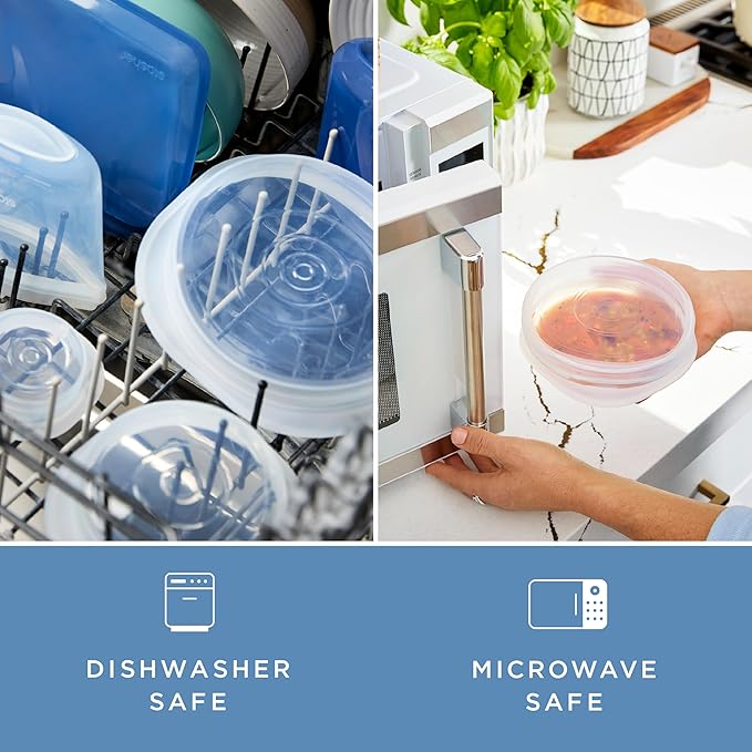 Stasher Premium Reusable Silicone Stretch Lids, Clear, 4pk of 9”, 6.5”, 4.5”, and 2.5” Lids, Airtight Seal, Food Container Covers, BPA Free, Leak-Free, Dishwasher Safe, Microwave Safe, Eco-Friendly