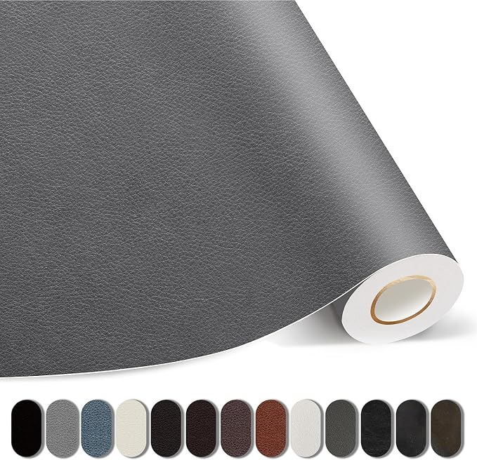 Kangshoon Leather Repair Patches, 17X79 Inch Self-Adhesive Leather Repair Tape, Stretch Vinyl Repair Kit for Couch Furniture Sofas Car Seats (Gray, 17X79 Inch)