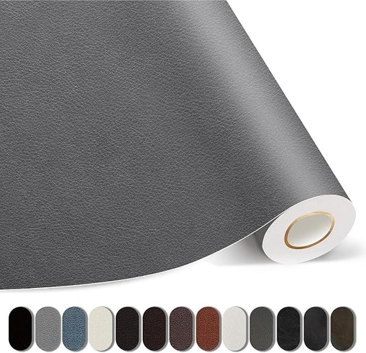 Kangshoon Leather Repair Patches, 17X79 Inch Self-Adhesive Leather Repair Tape, Stretch Vinyl Repair Kit for Couch Furniture Sofas Car Seats (Gray, 17X79 Inch)