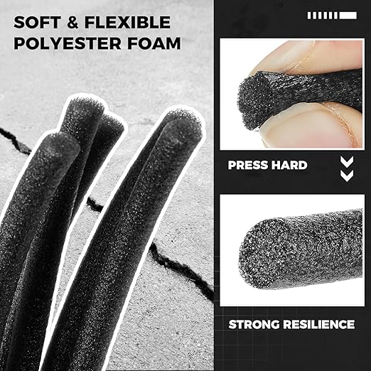 MotiMind 1/2 Inch x 200 ft Foam Backer Rod for Gaps Joints Concrete Crack Filler Caulk Saver Bulk Foam Backing Rod Concrete Filler Rope for Weather Stripping Door Seal (Black)