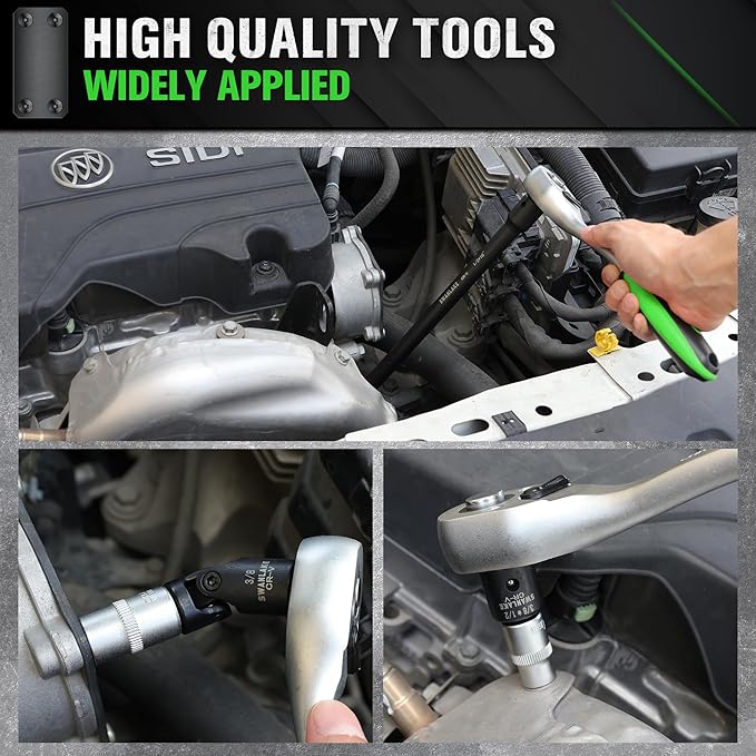 18-piece Impact Socket Extension Set Tools, Swivel Universal Joint, Deep 1/4", 3/8", 1/2" Drive Socket Adapter, Extension Bar, 3 Ratchet Coupler, CR-V Steel Alloy Corrosion-Resistant Mechanic Tools