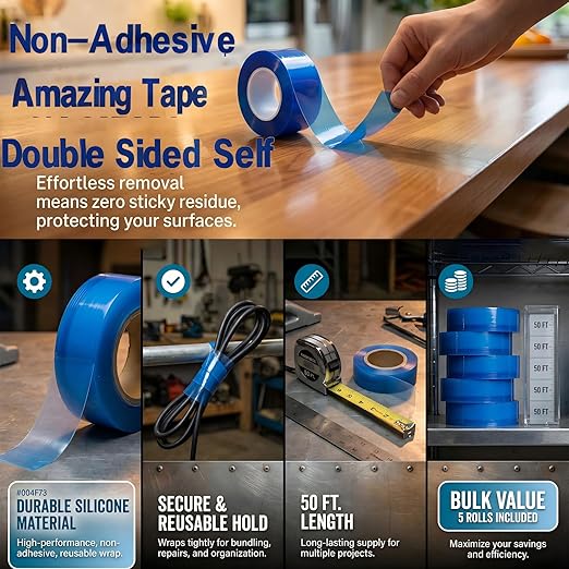 5 Pack Self-Fusing Silicone Amazing Tape (250FT Total), Heavy Duty Emergency Repair Wrap – Waterproof, Leak Proof, Non-Adhesive & No Residue – for Pipe, Hose, Electrical & Automotive, Home DIY