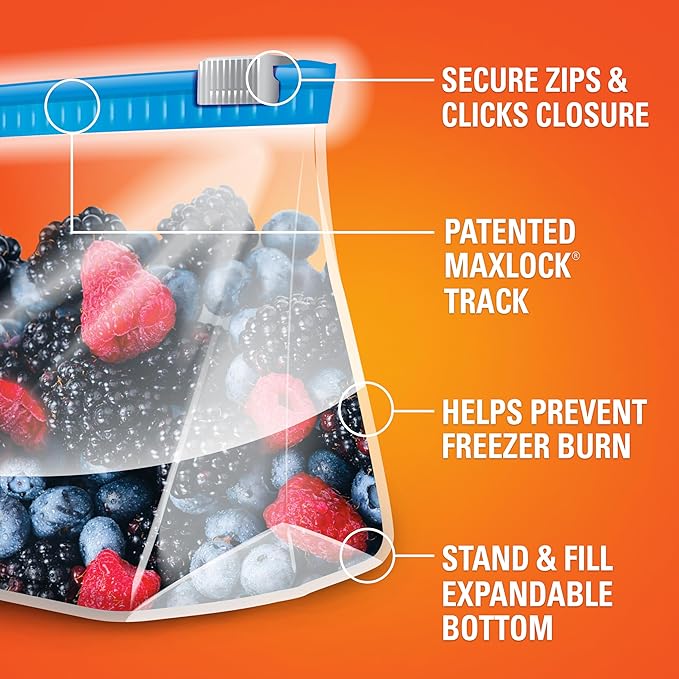 Hefty Slider Freezer Kitchen Storage Bags, Quart Size, 74 Count (Pack of 4)