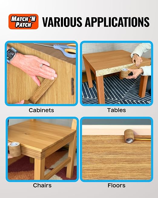 MATCH 'N PATCH Wood Grain Repair Tape - Natural Oak, 2.25 in x 15 ft (1-Pack) – Wood Grain Colored Duct Tape for Mirror Frame, Trim, Borders, Floor and Other Furniture, Scratch Repair Kit