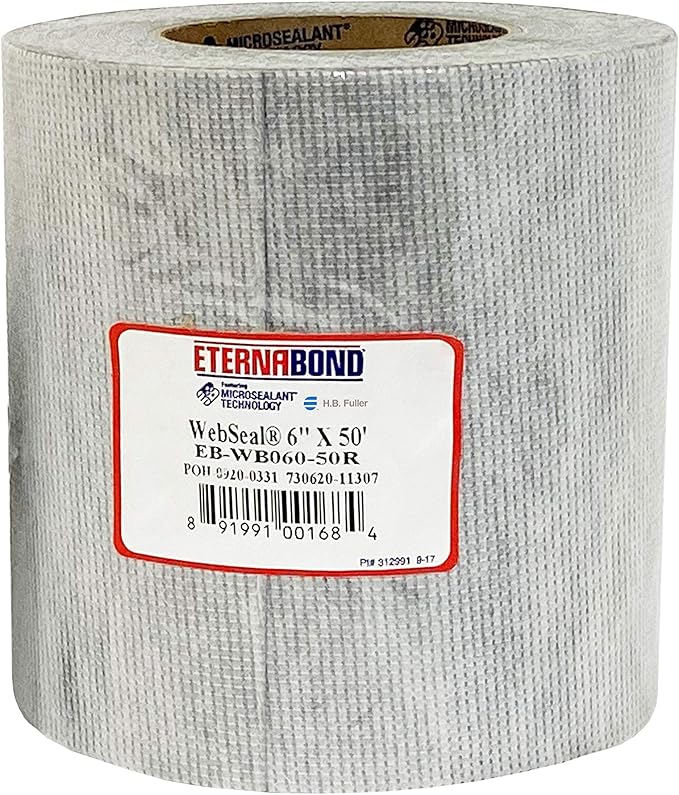 EternaBond WebSeal White 6" x50' MicroSealant Woven Polyester Tape | 23 mil Total Thickness | EB-WB060-50R - Reinforced Fabric for Roof Sealing and Repair