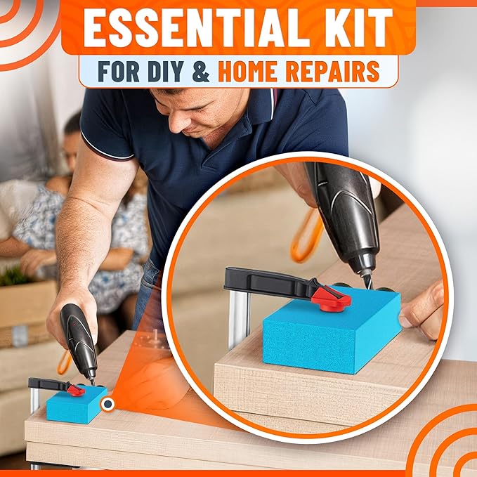 14 Pcs Compact Pocket Hole Jig Kit – Build Strong, Clean Joints with Hidden Screws | Aluminum Pocket Screw Jig with 15° Angle Drill Guide, 6 Bushings 6–10mm, 3 Drill Bits, Stop Rings, Adapter, Case