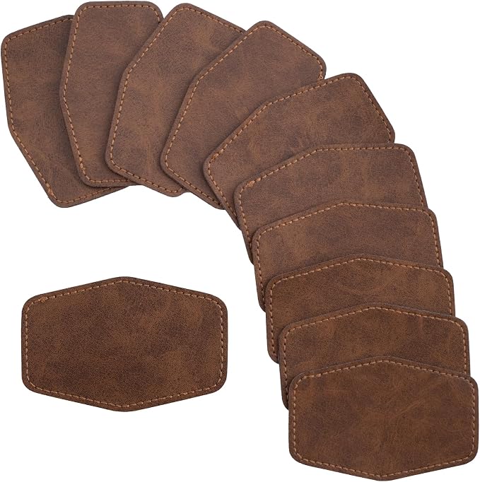 SmallCat 10 PCS Hexagonal Leather Patches for Hats, Iron on Blank Patches, Artificial Leather Patches for Laser Engraving, Repair Patches for Sewing Crafts, Hats, Jackets - Dark Brown