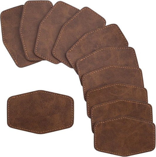 SmallCat 10 PCS Hexagonal Leather Patches for Hats, Iron on Blank Patches, Artificial Leather Patches for Laser Engraving, Repair Patches for Sewing Crafts, Hats, Jackets - Dark Brown