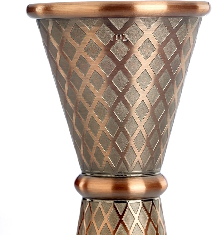 Barfly 1 x 2 oz. Diamond Lattice Etch Japanese Style Jigger, Antique Copper
