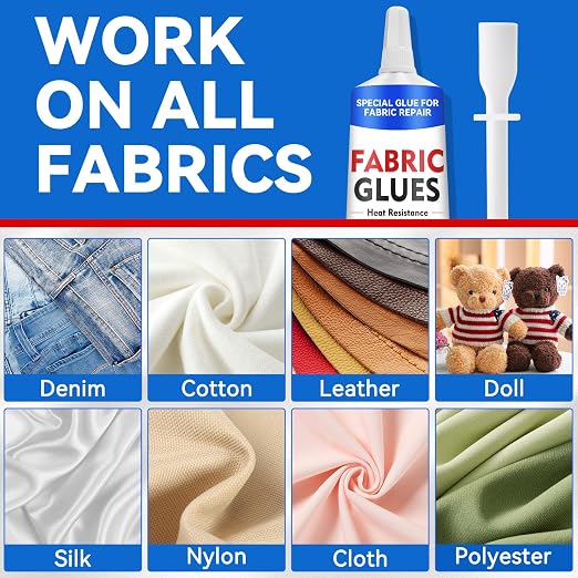 Fabric Glue, 60 ML Fabric Glue for Clothing Permanent Washable, Fabric Adhesive for Rhinestones, Patches, Clothes, Denim, Leather, Polyester, Fabrics, Doll Repair, Flannel, Cotton