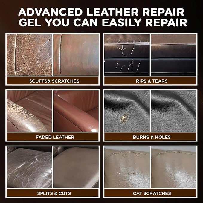 Kenbry Leather Repair Kit for Furniture, Car Interiors,Car Seat,Brown Leather & Vinyl Repair Kit for Couches,Shoes,Real & Artificial Leathers, PU, Fix Scratch, Tears, Peeling, Burn Hole, Fade