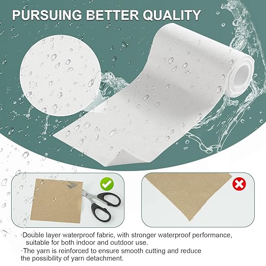 Linen Canvas Repair Tape, 4×63 Inches White Waterproof Self-Adhesive Patch for Outdoor Gear, Durable Fabric Tape for Boat Covers, Couch, Tents, Sofas, Sun Shades, Awnings, and Lounge Chairs