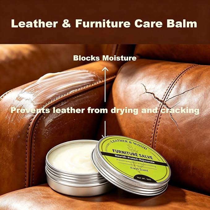 Furniture Salve for Leather, Premium Leather Furniture Conditioner Restorer Polisher, Deep Nourishing Repair Salve for Couch, Sofa, Car Seat, Wood, Anti-Crack & Long Lasting Protection