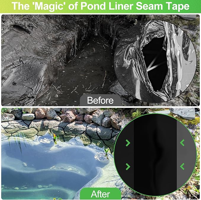ToLanbbt Pond Liner Seam Tape, 3.15" x 32.8' Double Sided Peel and Stick Seam Tape Self Adhesive Seaming Kit Butyl Rubber Pond Liner Repair Patch Kit Waterproof for EPDM Roof Garden Cover Patch Repair