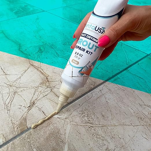 PentaUSA Warm Beige Tile Grout Repair Kit - Premixed Sanded Grout for Bathroom Shower Kitchen Floor, Beige Collection, Water-Resistant Filler Tube with Applicator, Easy DIY Restore (8.8oz / 250g)