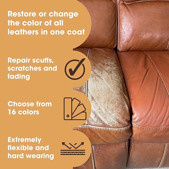 Furniture Clinic Leather Repair Paint | 2-in-1 Seal and Color | Use on Scratches, Tears, and Holes in Car Seats, Furniture | Quick and Easy Leather Repair Kit for Furniture (Black, 250ml / 8.5oz)