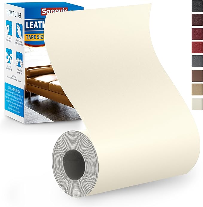 Leather Repair Patch Tape Kit, 4" x 63" Self Adhesive Leather Repair Patch for Furniture, Vinyl Leather Repair Kit for Car Seat, Chairs, Couch, Sofa, Boat Creamy White