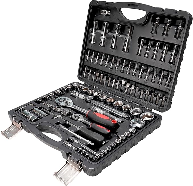 Socket Ratchet Wrench Set, 95PCS 1/2" & 1/4" Socket Set, Mechanics Tool Set Metric, Deep & Shallow Socket Set with Universal Joint, Automotive Tool Kit with Case for Car, Motorcycle, Home Repair
