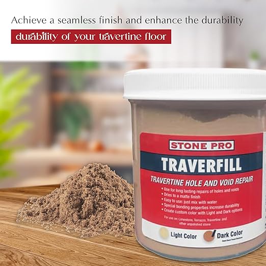StonePro Traverfill - Travertine Repair - Fills Smalls pits, Holes & voids in Travertine & Limestone (Light 3 lb)