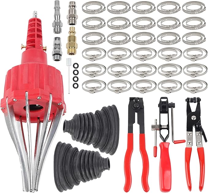 Dasbecan Pneumatic CV Joint Boot Installation Tool Kit, Universal CV Boot Expander Spreader, Includes CV Boots, Clamp Pliers & Clamp Assortment (Red)