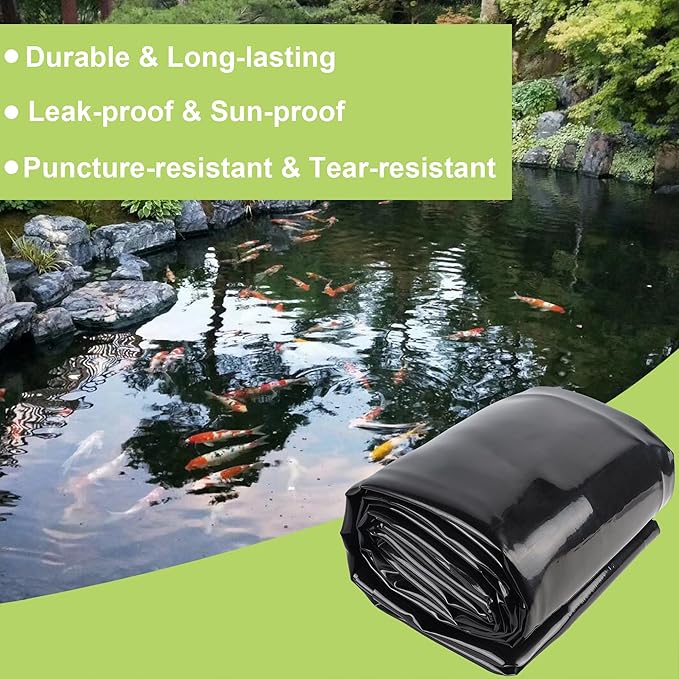 Adroiteet 20 x 25 FT Pond Liner, 20 Mil Fish Pond HDPE Liner, Pond Liners for Outdoor Ponds, Koi Ponds, Garden Fountain, Waterfall
