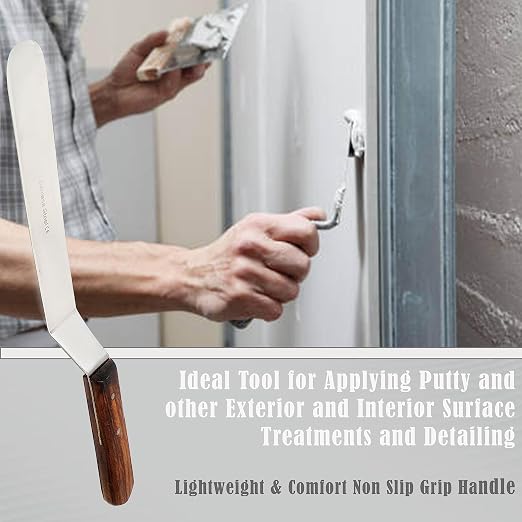 A2Z Scilab Brand Engineering Classic Offset Caulk Tooling Spatula, Stainless Steel (8 Inch Long Offset Blade)