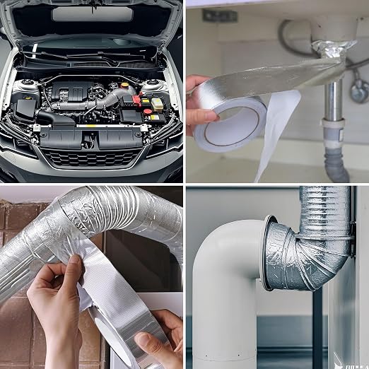 Aluminum Foil Heat Shield Tape 2inx66ft, Silver Heat ReflectiveTape, Fiberglass High Temp Tape for Exhaust, for Hose and Auto Use