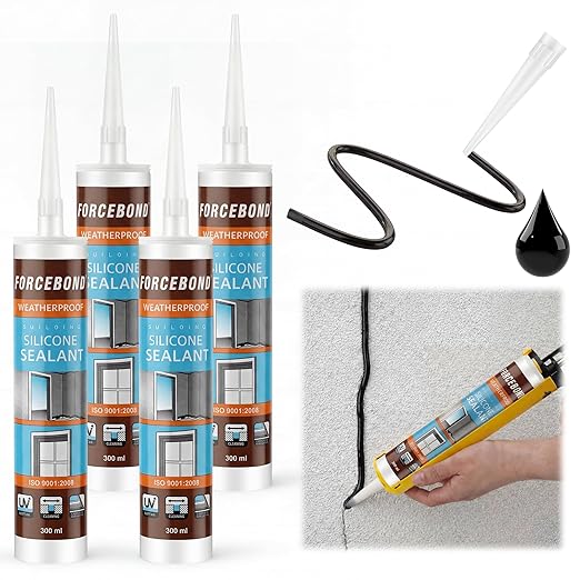 4 Pack Black Silicone Caulk, Neutral Black Caulking Waterproof, 10.1OZ Silicone Sealant for Filling Gaps and Cracks, Shower, Bathroom, Windows & Doors, Bathtub, RV, Pest Entry Blocking