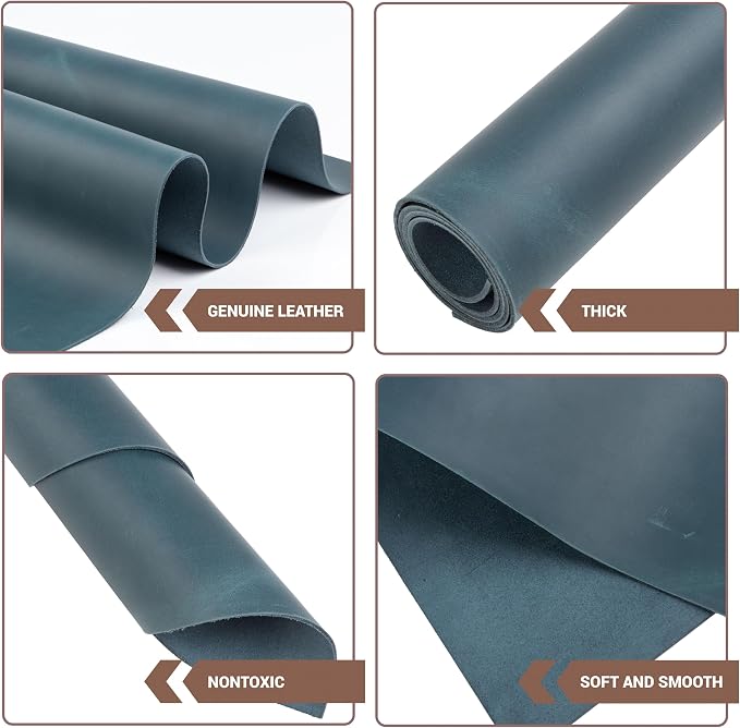 Shkira 12''X24'' Genuine Blue Leather Sheets for Crafts - Square - 2.0MM Thick Genuine - Thick Cowhide Pieces Square - Leather Sheet for Arts and Crafts