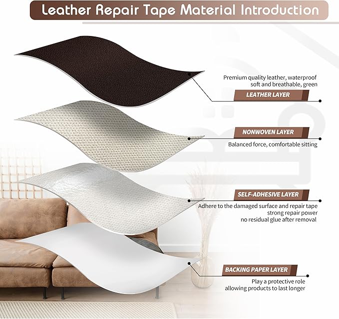 KING MOUNTAIN Leather Repair Patch,2 Packs 9 x 11 Inches self Adhesive Leather Repair Tape for Damaged Leather Furniture, Sofa Seating,Car Seats, Leather Goods（Fine Grained Dark Brown）