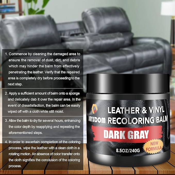 Leather Recoloring Balm, Leather Repair Kit, Leather Restorer, Leather Color Restorer, Leather Scratch Remover, Leather Dye, Leather Couch Paint, Repair, Leather Scratch Repair(Dark Gray)