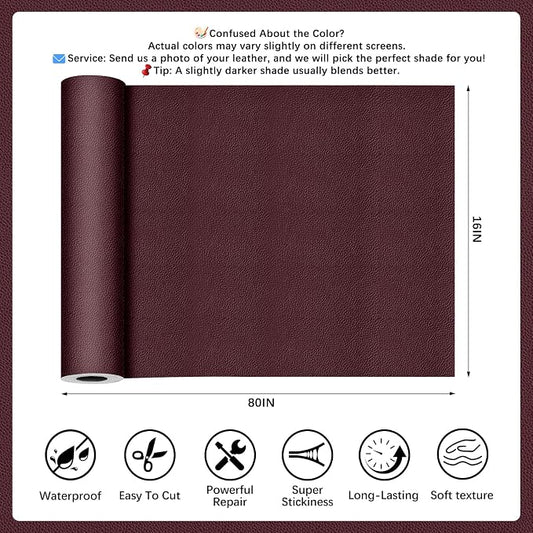 Dark Brown Leather Repair Tape, 16x80 Inch Leather Repair Patch Self-Adhesive, Waterproof Faux Leather Patch, Vinyl Repair Tape for Couch, Sofas, Furniture, Office Chair, Car Seats