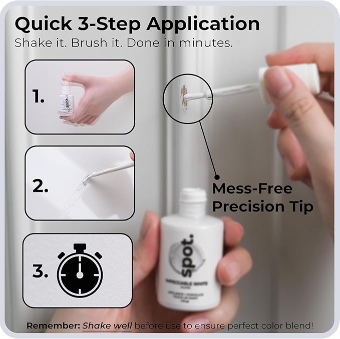 spot. High-Gloss White Touch Up Paint – Porcelain and Appliance Repair for Chips, Stains, Scratches, and Cracks on Fridges, Microwaves, Dishwashers, Dryers, Tiles, and Metal Surfaces – 1 fl oz
