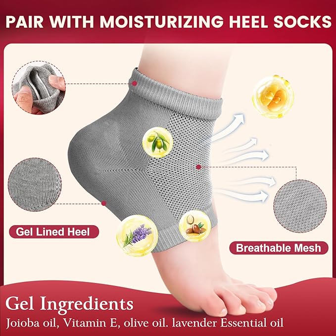 TEAWOO 2 Pcs Cracked Heel Treatment & Repair Stick Set (Foot Balms + Heel Socks) – Rose Oil Infused Cracked Heel Stick Balm for Dry, Cracked Heels – No-Mess Applicator, Travel-Friendly