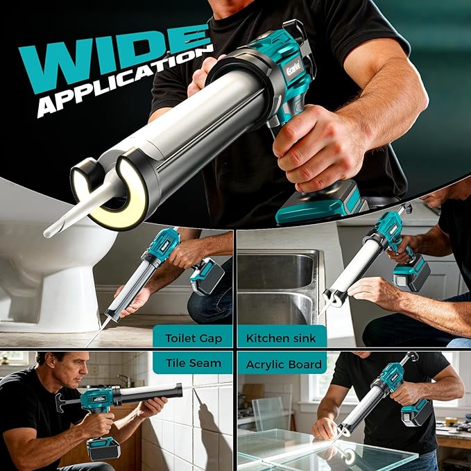 Cordless Caulking Gun Compatible With Makita 18V Battery (Tool Only), 10oz Electric Caulking Gun with Adjustable Speed, 9Pcs Caulk Remover Tool, Ecarke Cordless Silicone Gun for Filling, Sealing