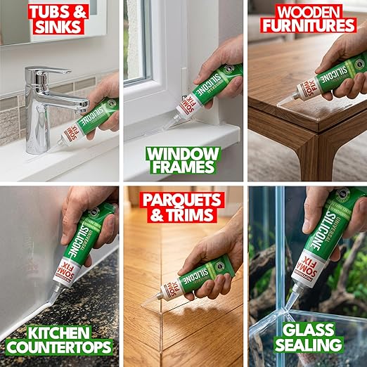 Clear Silicone Caulk - Easy Squeeze Caulking Tube, Silicone Sealant for Wood, Kitchen, Bathroom, Sink, Windows - Multi Purpose & Waterproof - 1.7 fl. oz (Clear)