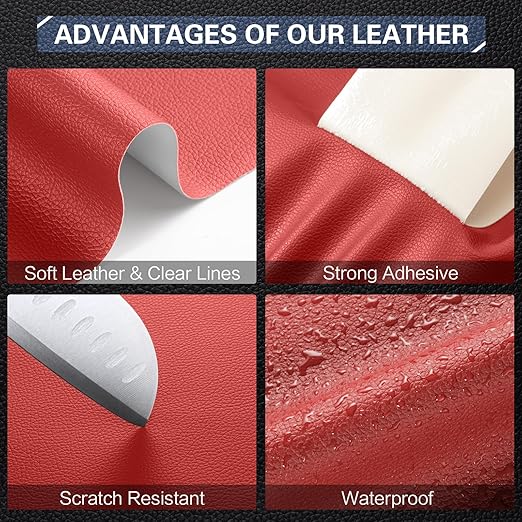 Leather Repair Kit for Furniture 16"x 31.5" Leather Tape Repair Patch Self Adhesive Sofa Vinyl Repair Patch Kit for Car Seat,Couch,Boat Seat,Chair - Red