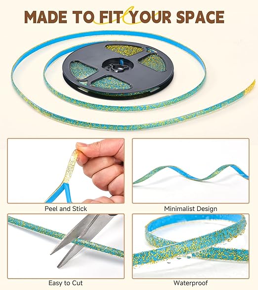 Caulking Tape Self Adhesive, Caulk Tape Sealing Waterproof, Caulk Strip Peel & Stick, for Kitchen Sink, Tub, Toilet, Wall Edge, 1/3" x 20Ft Narrow Gap Tape Wall Trim, Gold