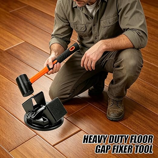 Heavy Duty Gap Fixer Tool for Laminate Flooring - Laminate Floor Gap Repair Tool with Heavy-Duty Floor Suction Cup and Rubber Hammer,for Laminate and Vinyl Flooring (Black Dual-Sided Striking)