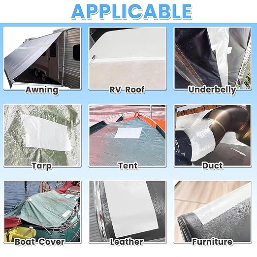 Waterproof Tape Heavy Duty, Tear Resistant Adhesive Tape for Outdoor Repair, Strong Duct Tape for Canvas, Tarp, Tent, Boat Cover, Awning, Vinyl, Plastic - All Weather UV Resistant Patch Kit, White