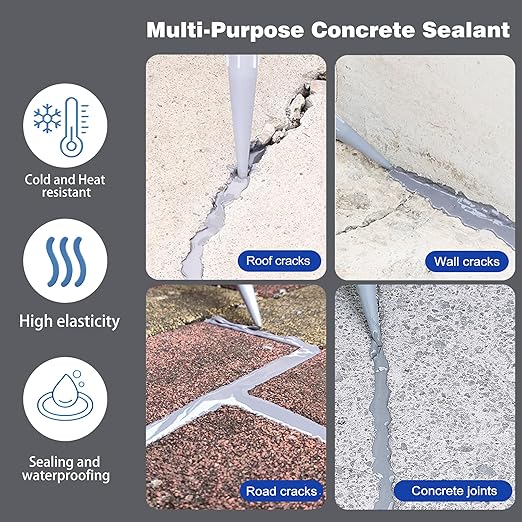 Concrete Crack Filler and Sealant, Quick Drying High Elasticity Cement Crack Filler, Waterproof Repair, Self-Leveling Concrete Slab Repair for Driveway, Patio (Black, 17.64 OZ)