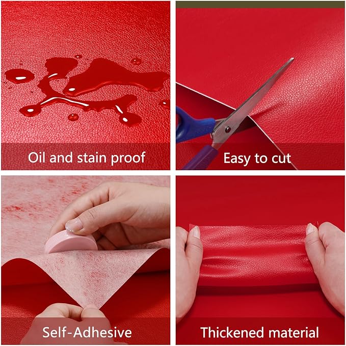 Leather Repair Patch 15.7x40 inch Large Self-Adhesive Leather Repair Tape Vinyl Leather Repair Kit for Sofa Car Seats Chairs Shoes Bags Damaged Leather Furniture (Red)