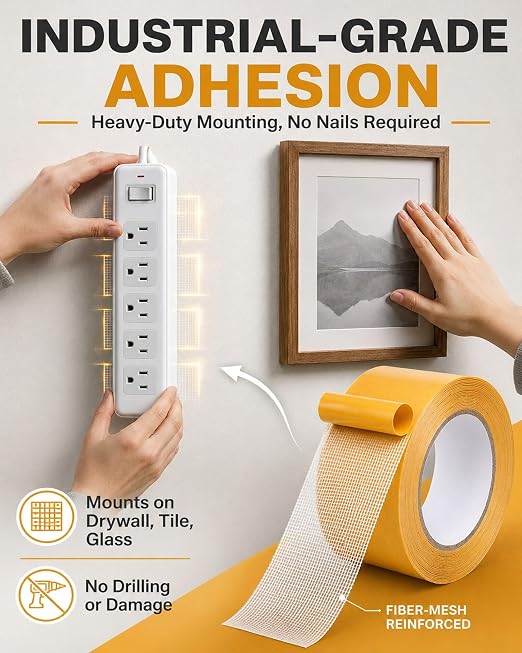Grid Double-Sided Tape, Heavy Duty Waterproof Mesh Magic Tape Tear-Resistant Hight Adhesion Removable No Residue for Curtains, Carpets, Crafts and Home Repairs(10 meters-1pc,30 mm)
