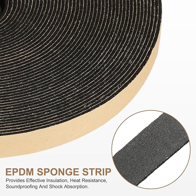 PATIKIL Foam Insulation Tape, 1-3/16" W x 1/8" t x 32.8FT Self Adhesive Weather Stripping Door Seal Strip for Door Window Air Conditioning, Black