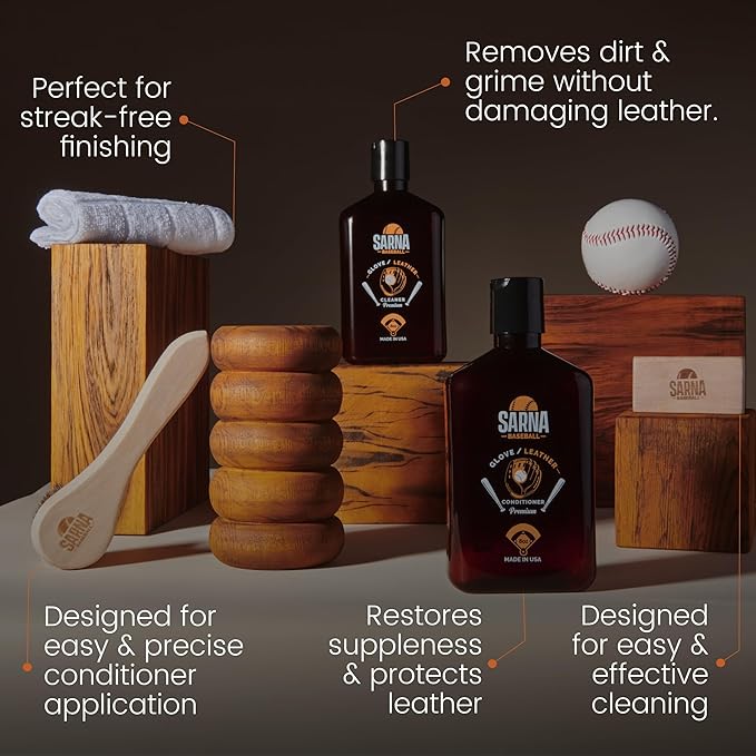SARNA BASEBALL Glove Conditioner, Liquid, 8 Oz – Break in Faster, Keep Leather Maintained – Glove Conditioner for Mitts, Softball, & Baseball Gear Made in USA