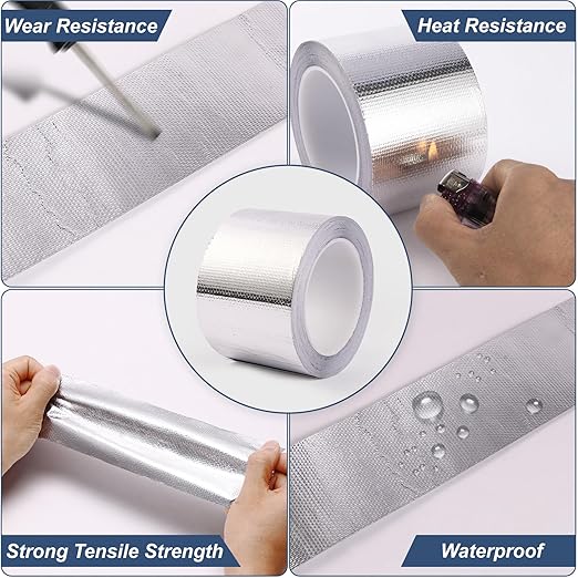 Fiberglass Aluminum Foil Tape 3 Inch x 66 Feet (5.9mil) – Heavy Duty HVAC Metal Tape,High Temp Waterproof Insulation Adhesive for Ductwork, Furnace, Dryer Vent, AC, Pipe Sealing & Repair