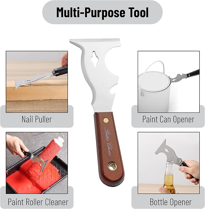 Bates- Paint Scraper, 9 in 1 Painters Tool, Mahogany Wooden Handle, Paint Scrapers for Wood, Painters Tool, Painters Knife, Paint Scraper for Painting, Putty Knife, Metal Scraper, Spackle Knife