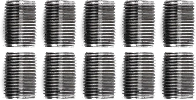 Pipe Decor 1/2” x 1” Malleable Cast Iron Pipe Close Nipple, Industrial Steel Grey Fits Standard Half Inch Black Threaded Pipes Nipples and Fittings, Build Vintage DIY Furniture, 10 Pack